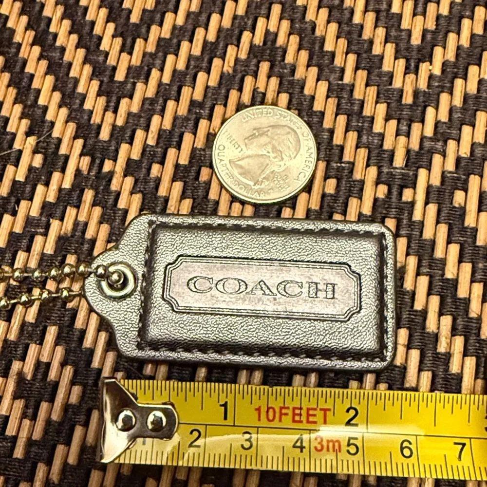 Vintage Y2K Coach metallic silver pewter leather Hangtag with nickel ballchain